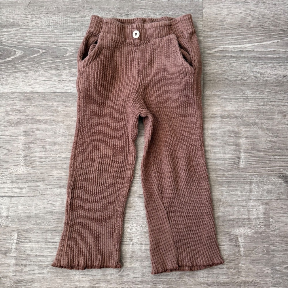 Zara Kids Mauve Brown Textured Knit Flared Pants Lettuce Edge Size 4-5 Years 110